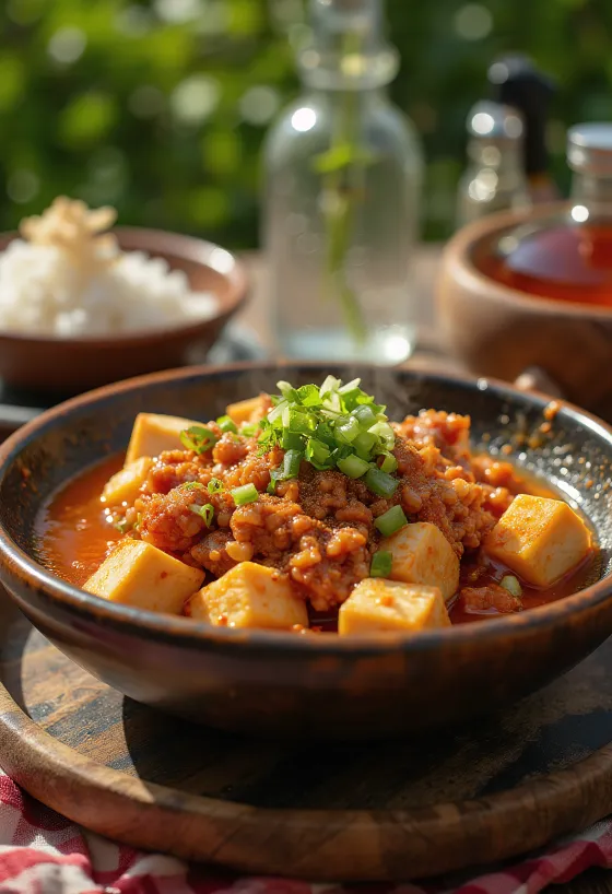 Mapo Tofu, tofu Sichuan cu carne tocată de porc și sos picant