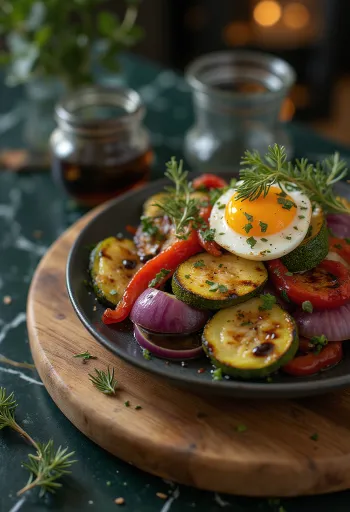 Legume la cuptor cu oțet balsamic servite