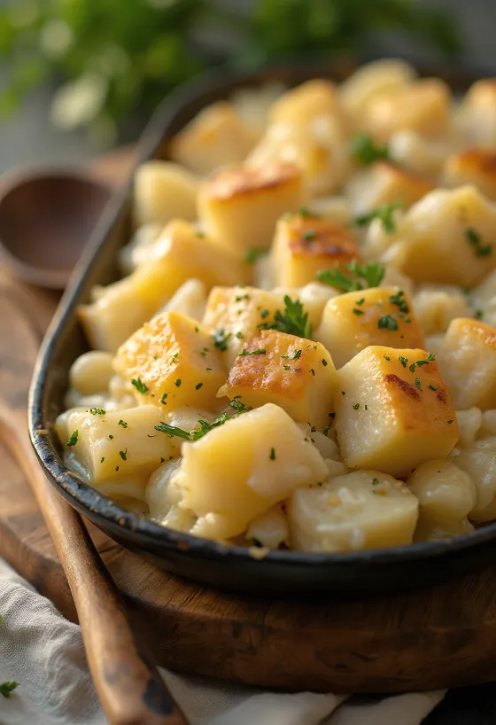Bacalhau com natas variantă vegană servit