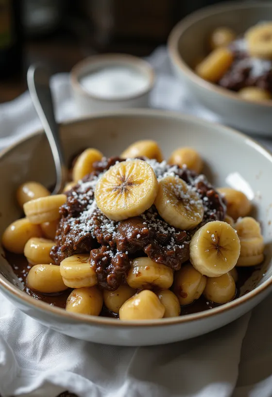 Gnocchi cu banane și ciocolată servit
