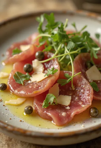 Carpaccio de vită cu rucola și parmezan
