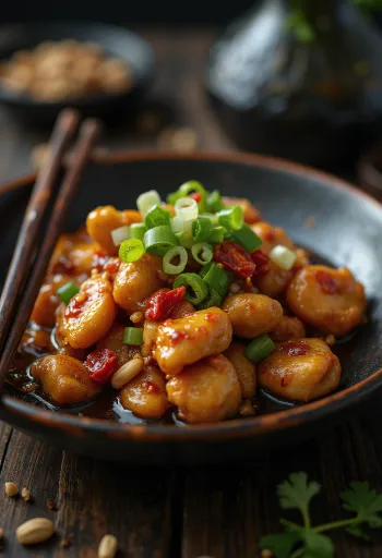 Pui în stil Sichuan servit cu orez