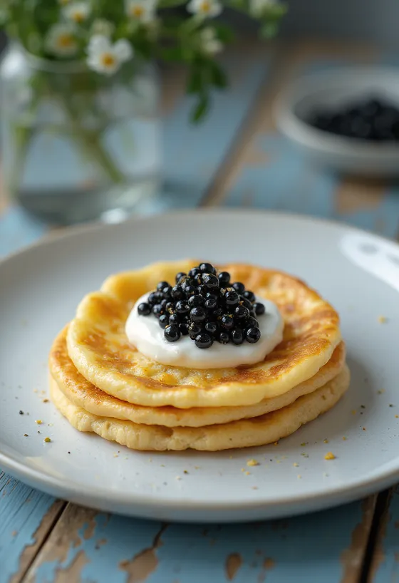 Blini rusești cu caviar servite