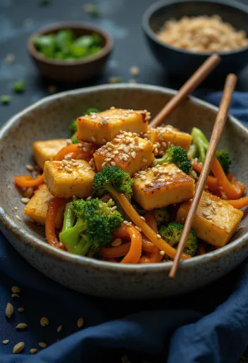 Bol cu tofu și legume la cuptor servit