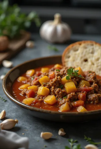 Picadillo cu carne tocată și cartofi, în sos bogat de roșii