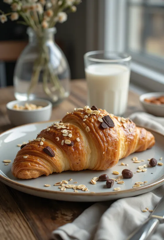 Croissant cu fulgi de ovăz servit