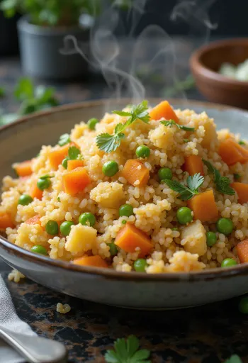 Pilaf de bulgur cu legume, servit