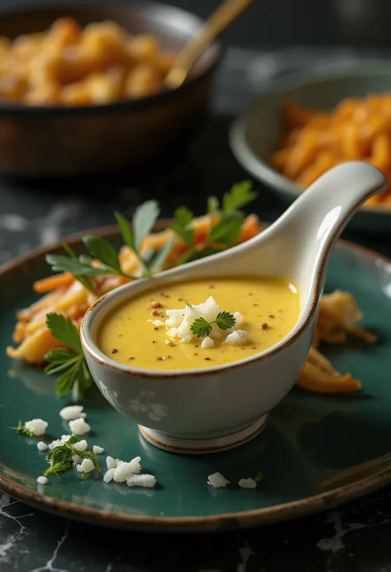 Sos de ceapă cu smântână și curry servit