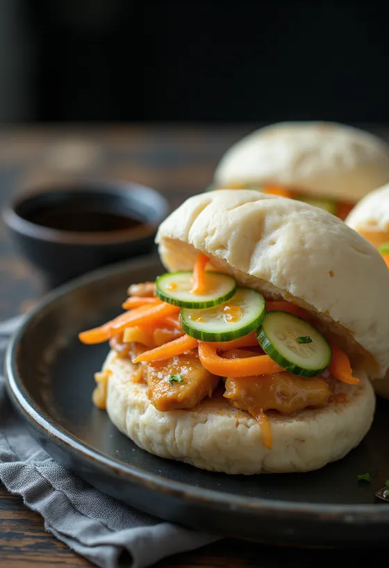 Bao bun cu pui, usturoi și ghimbir servit