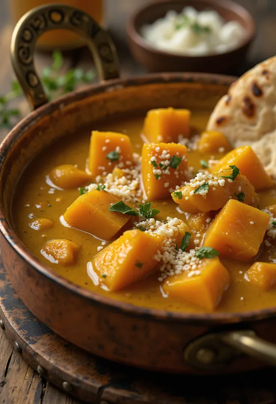 Curry cremos de dovleac cu coriandru proaspăt servit