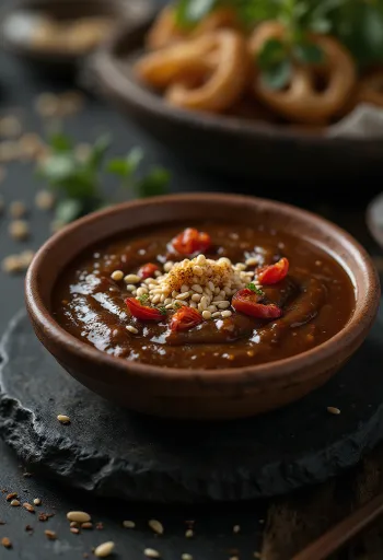 Sos dip de tamarind servit cu legume proaspete