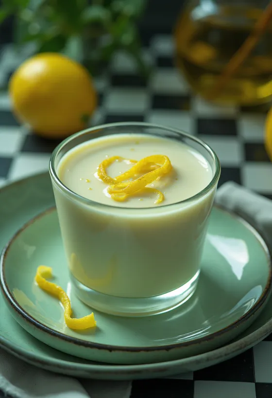 Panna cotta cu busuioc servită în pahar de sticlă