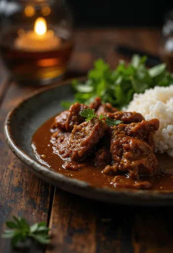 Beef Rendang, curry uscat indonezian cu vită
