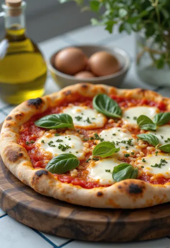 Pizza Margherita cu extra busuioc servită