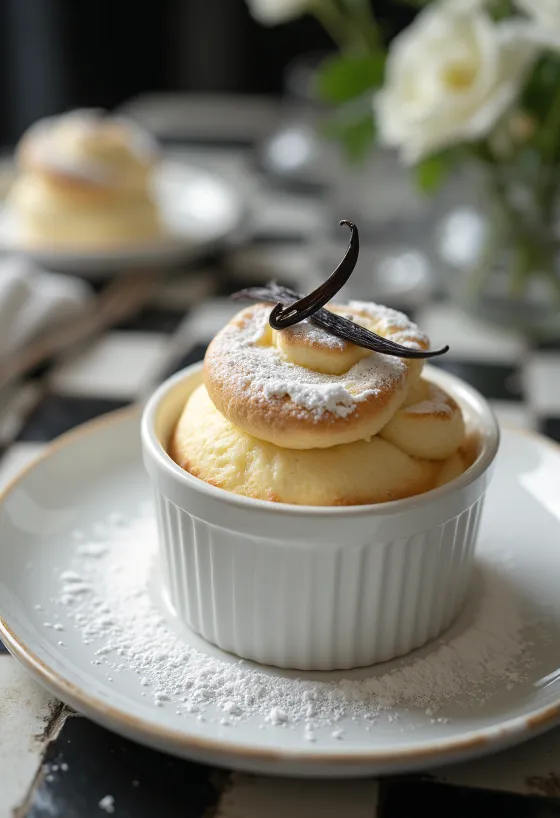 Sufleu de vanilie servit