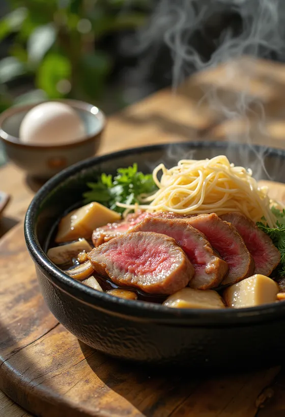 Ingrediente pentru Sukiyaki aranjate pe platou