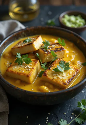 Tofu la grătar cu curry și tahini