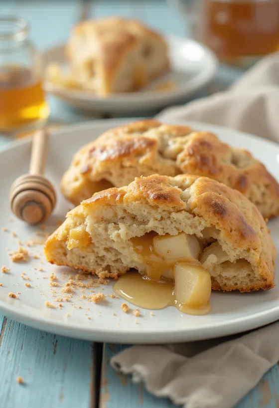 Scones cu mere coapte și miere servite