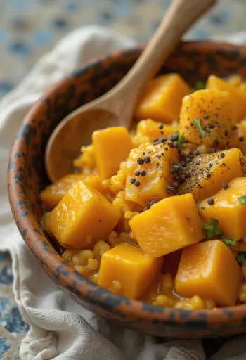 Curry de dovleac cu cartofi dulci servit