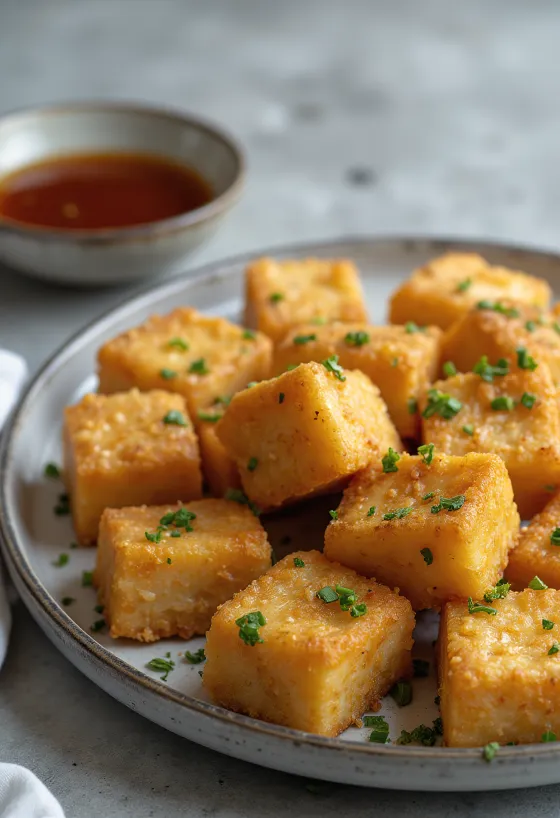 Tofu pane fără gluten, servit cu pătrunjel proaspăt