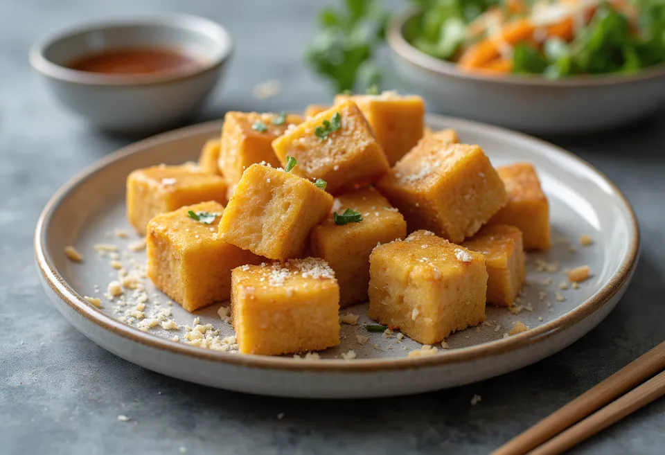Tofu pane fără gluten, servit cu pătrunjel proaspăt