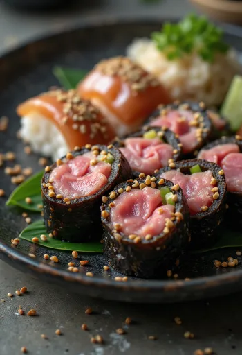 Gimbap Yukhoe mâncare coreeană cu legume și vită