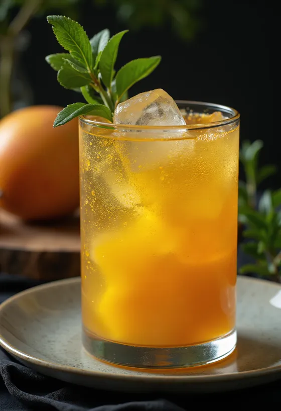 Cidru australian cu mango în pahar decorat cu lime