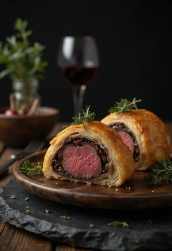 Beef Wellington tăiat felii