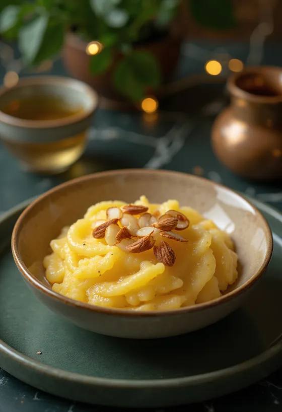 Badam ka Halwa cremos cu migdale și șofran