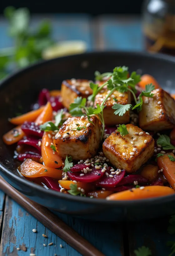 Wok de tofu la grătar cu sfeclă