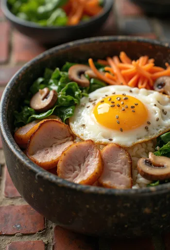 Bol Bibimbap cu ingrediente colorate
