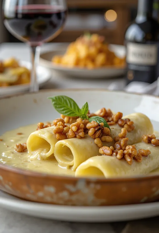 Cannelloni cu Gorgonzola și nuci prăjite proaspăt copt