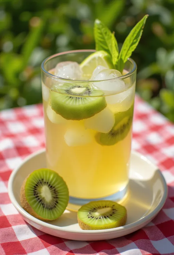 Cidru rece cu kiwi proaspăt servit