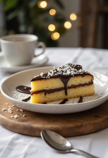 Pandoro cu ciocolată neagră, presărat cu glazură fină de ciocolată și fulgi de cocos