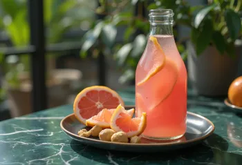 Kombucha probiotică cu grapefruit, cu gust proaspăt de citrice, strecurată și îmbuteliată
