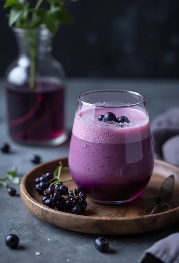 Kefir cu ceai verde și coacăze negre servit în pahar