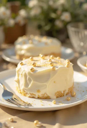 Tort sclipitor cu înveliș de fondant alb și decor auriu