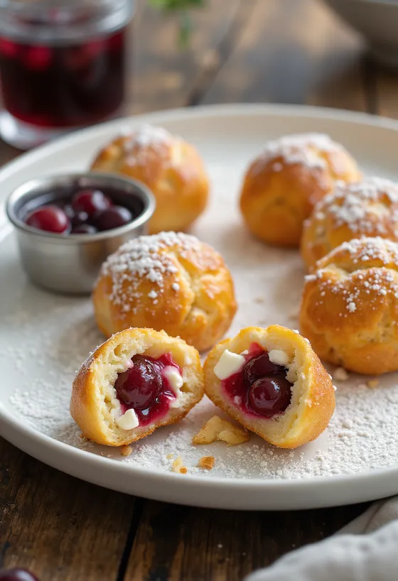 Æbleskiver cu umplutură de merișoare, brânză feta și un strop de vanilie