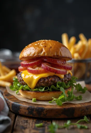 Burger de bizon suculent pe chiflă