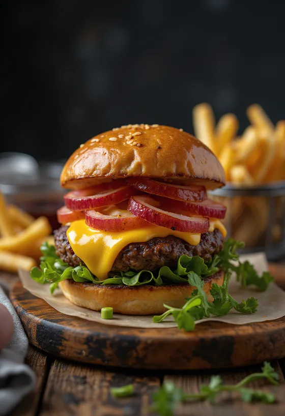 Burger de bizon suculent pe chiflă