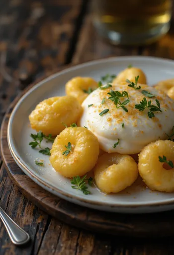 Gnocchi cu spumă de vin servit