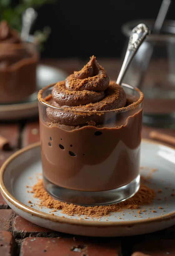 Mousse de ciocolată cu scorțișoară în pahare
