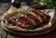 Carne de vită afumată BBQ cu sos de zahăr brun pe fund de lemn