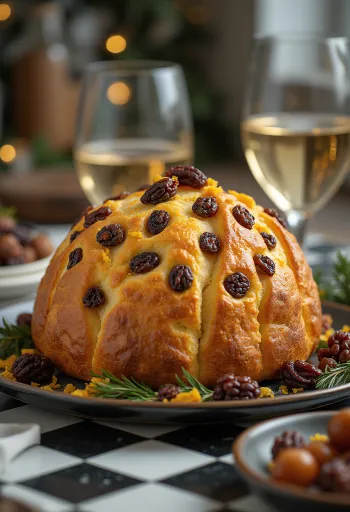 Panettone cu stafide, servit pentru o ocazie festivă