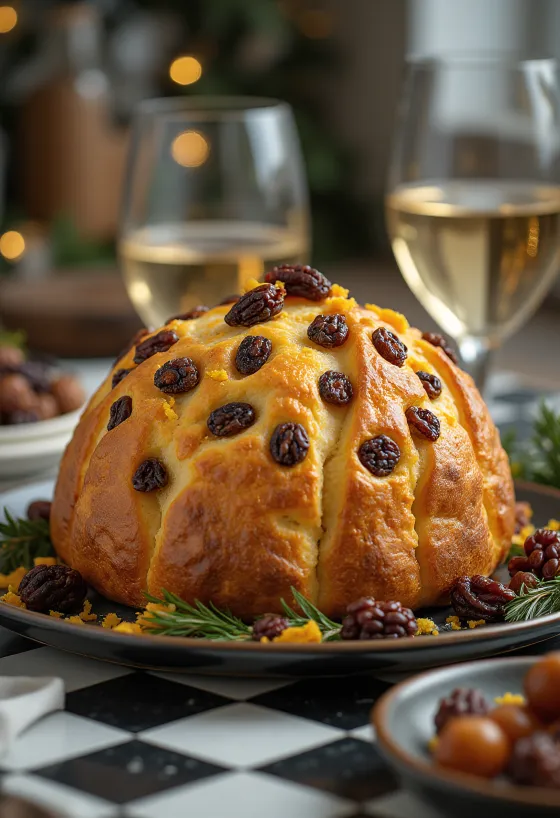 Panettone cu stafide, servit pentru o ocazie festivă