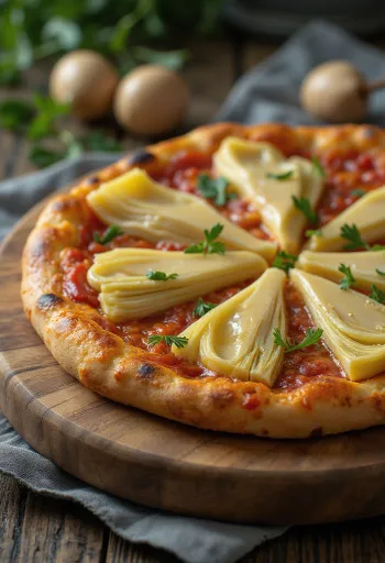 Pizza ai Carciofini servită cu anghinare