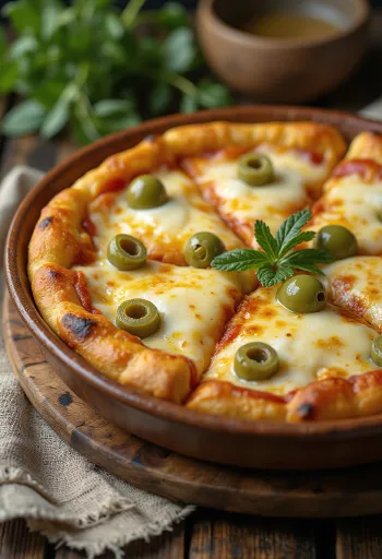 Pizza Argentina cu aluat gros, mozzarella și sos de roșii