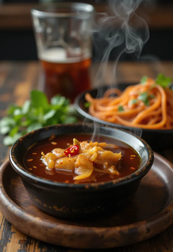 Sos de pește caramelizat servit lângă pește prăjit