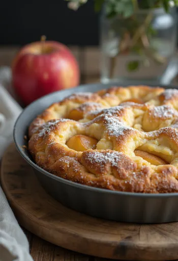 Prăjitură cu mere și scorțișoară servită