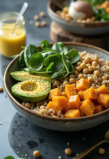 Buddha bowl cu dovleac și quinoa cu legume proaspete